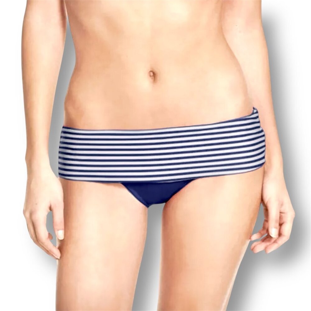 Seafolly USA 12 Indigo Stripe Bikini Bottom Roll Top Hipster Nautical Swim‎